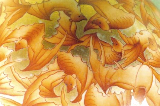 Dettaglio di un vaso cinese con pipistrelli